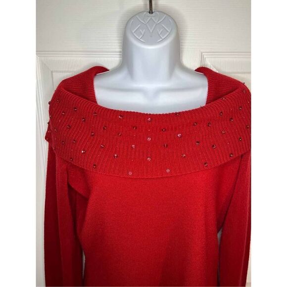 Debbie Morgan Beaded Red Sweater Long Sleeves Holiday - Picture 2 of 7